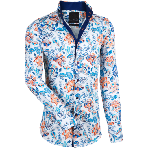 Bernert Cölln Hemd Hein -weiß blau orange gemustert- | Stilfaktor